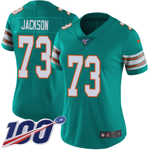 Nike Miami Dolphins #73 Austin Jackson Aqua Green Alternate Women Stitched NFL 100th Season Vapor Untouchable Limited Jersey->women nfl jersey->Women Jersey